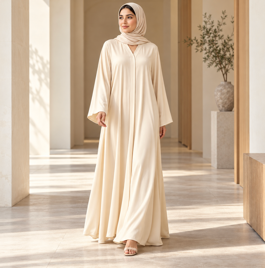 Satin V-Neck Closed Abaya