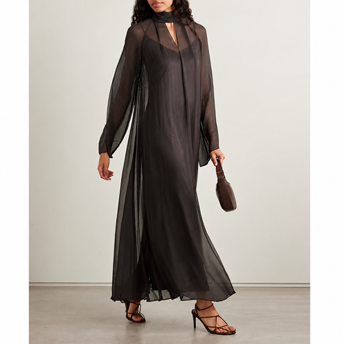 Sheer Tie-Neck Layered Maxi Dress
