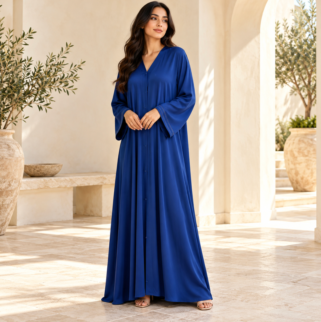 Satin V-Neck Closed Abaya