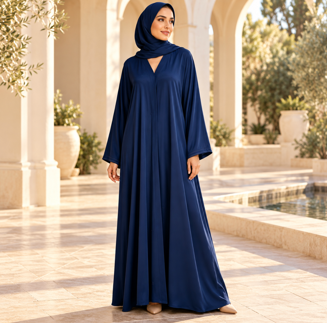 Satin V-Neck Closed Abaya
