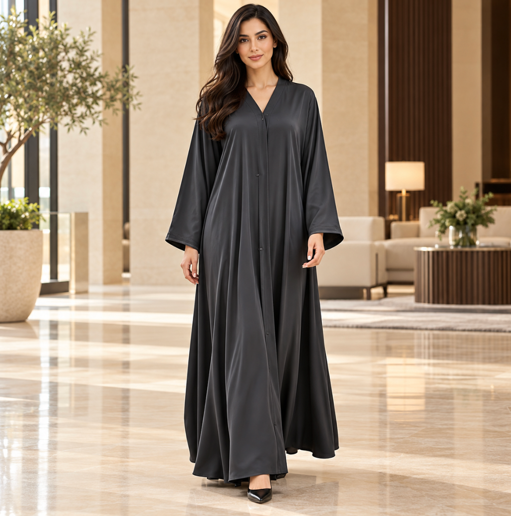 Satin V-Neck Closed Abaya