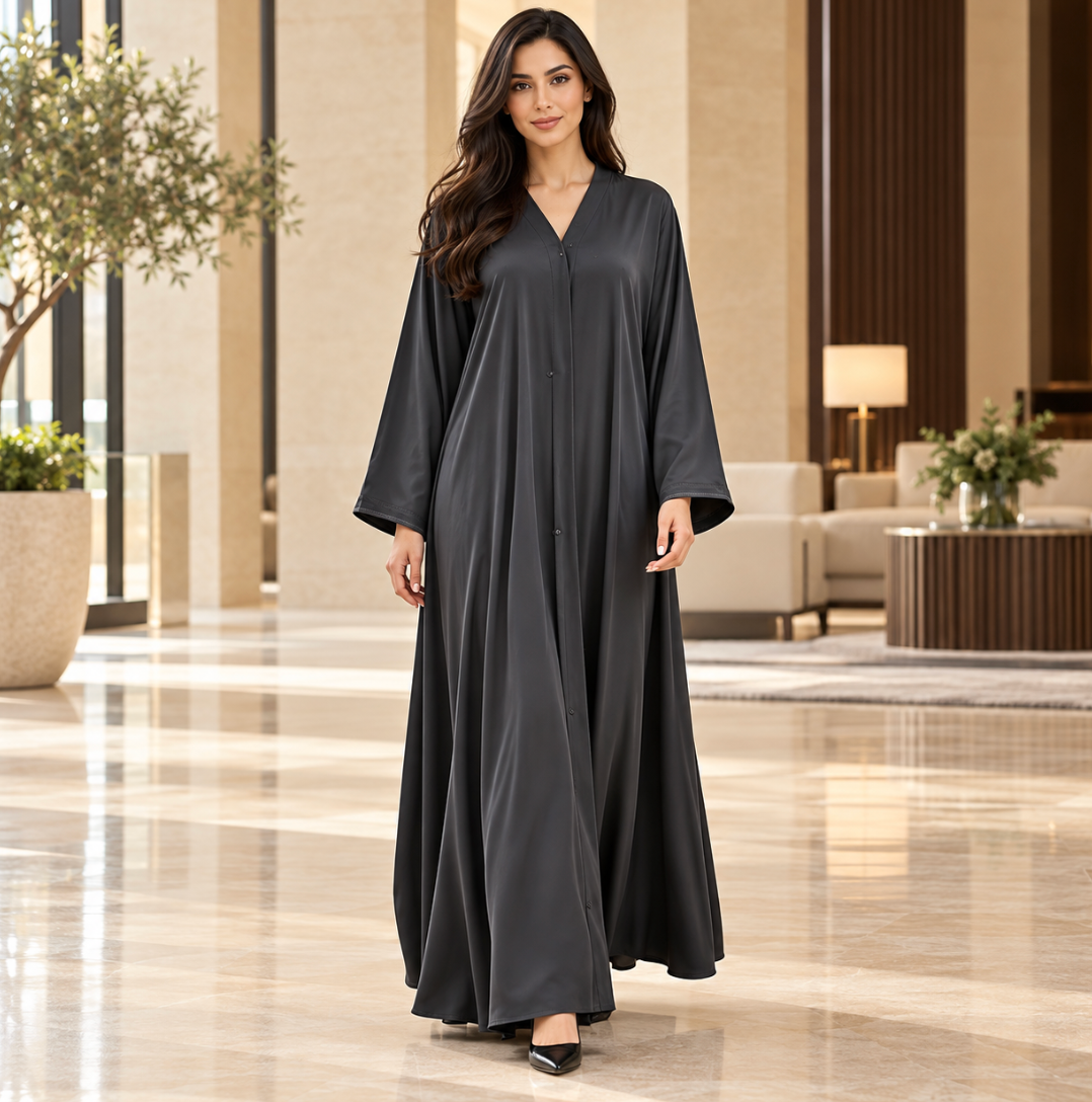 Satin V-Neck Closed Abaya