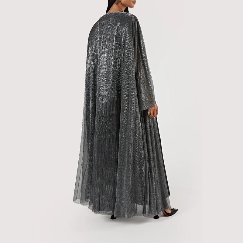 Shimmer Pleated Open Abaya Set