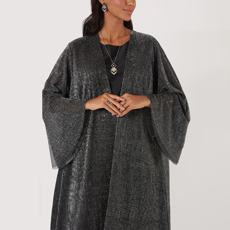 Shimmer Pleated Open Abaya Set