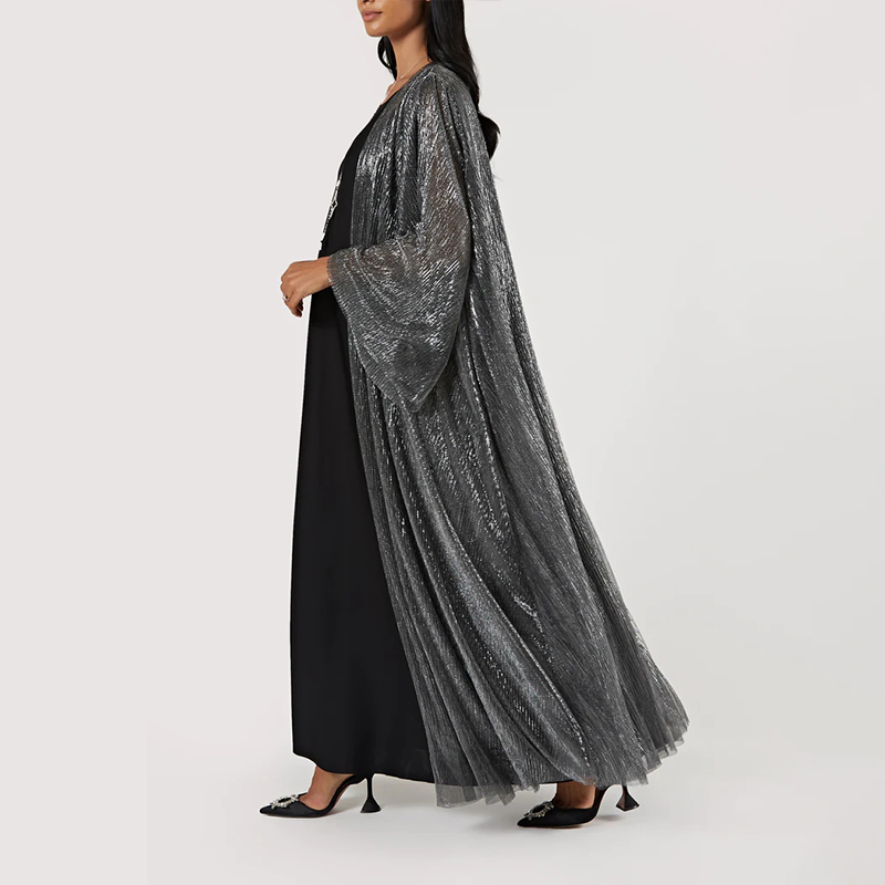 Shimmer Pleated Open Abaya Set