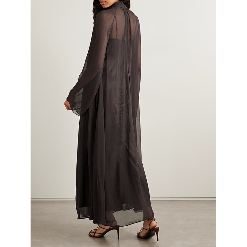 Sheer Tie-Neck Layered Maxi Dress
