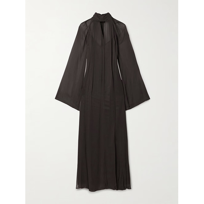 Sheer Tie-Neck Layered Maxi Dress