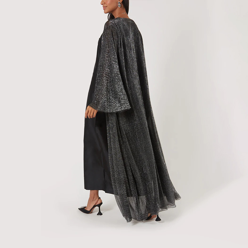 Shimmer Pleated Open Abaya Set