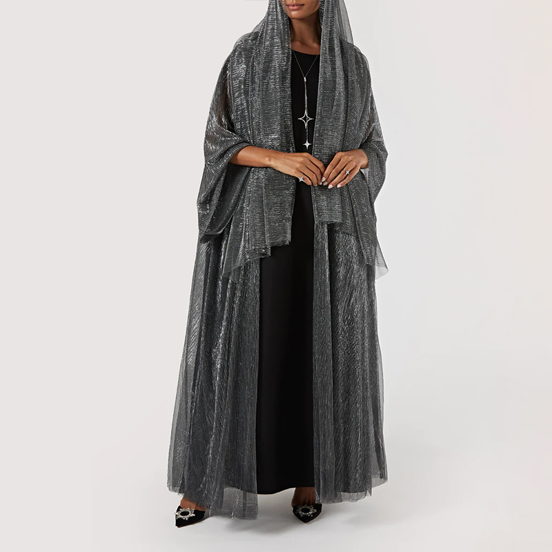Shimmer Pleated Open Abaya Set